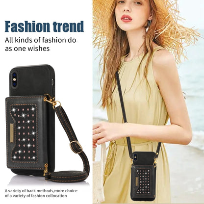 Three-fold RFID Leather Phone Case with Lanyard, For iPhone XS, For iPhone XS Max, For Samsung Galaxy A12, For Samsung Galaxy A13 4G/A13 5G, For Samsung Galaxy A51 4G, For Samsung Galaxy A53 5G, For Samsung Galaxy A52 5G/A52s 5G������������������������...