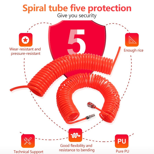LAIZE Compressor Air Flexible PU Spring Tube with Connector, 8x5mm, 3m, with Connector, 8x5mm, 6m, with Connector, 8x5mm, 9m, with Connector, 8x5mm, 12m, with Connector, 8x5mm, 15m, with Connector, 10x6.5mm, 6m, with Connector��������������������������...