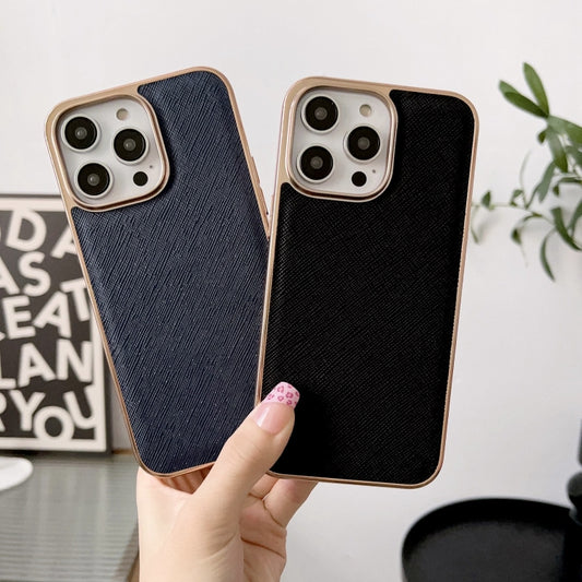 Nano Electroplating Cross Texture Genuine Leather Phone Case, For iPhone 14 Pro Max, For iPhone 14 Pro, For iPhone 14, For iPhone 14 Plus, For iPhone 13 Pro Max, For iPhone 13 Pro, For iPhone 13, For Google Pixel 6 Pro, For Google Pixel 6��������������...