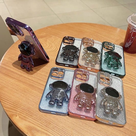 Astronaut Holder Gradient Glitter Powder Phone Case, For iPhone 13 Pro Max, For iPhone 12, For iPhone 12 Pro, For iPhone 12 Pro Max, For iPhone 11, For iPhone 11 Pro
