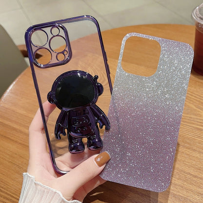 Astronaut Holder Gradient Glitter Powder Phone Case, For iPhone 11 Pro Max