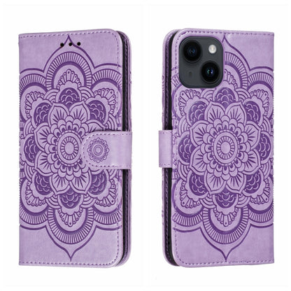 جراب هاتف جلدي منقوش عليه ماندالا الشمس، مناسب لأجهزة iPhone 14 / 13، وiPhone 14 Plus، وiPhone 14 Pro، وiPhone 14 Pro Max