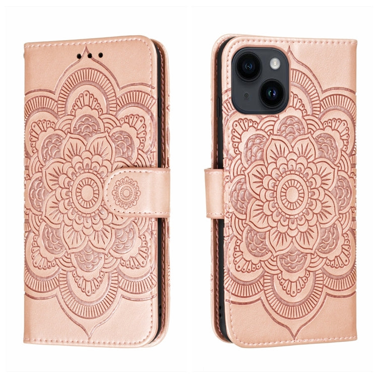 جراب هاتف جلدي منقوش عليه ماندالا الشمس، مناسب لأجهزة iPhone 14 / 13، وiPhone 14 Plus، وiPhone 14 Pro، وiPhone 14 Pro Max