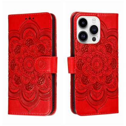 جراب هاتف جلدي منقوش عليه ماندالا الشمس، مناسب لأجهزة iPhone 14 / 13، وiPhone 14 Plus، وiPhone 14 Pro، وiPhone 14 Pro Max