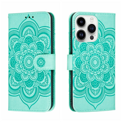 جراب هاتف جلدي منقوش عليه ماندالا الشمس، مناسب لأجهزة iPhone 14 / 13، وiPhone 14 Plus، وiPhone 14 Pro، وiPhone 14 Pro Max