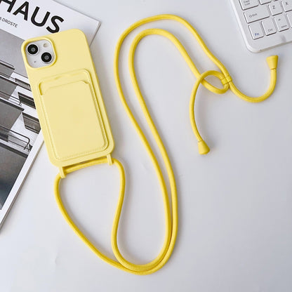 Crossbody Lanyard Elastic Silicone Card Holder Phone Case, For iPhone 14, For iPhone 14 Plus, For iPhone 14 Pro