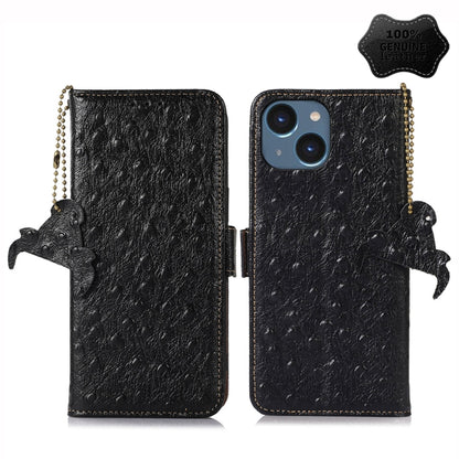 Ostrich Pattern Genuine Leather RFID Phone Case, For iPhone 15 Pro Max, For iPhone 15 Pro, For iPhone 15 Plus, For iPhone 15, For iPhone 14 Plus, For iPhone 14, For iPhone 14 Pro, For iPhone 14 Pro Max