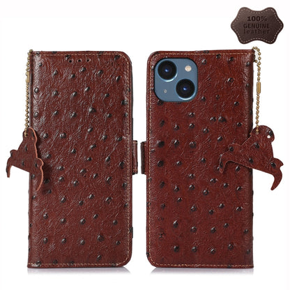 Ostrich Pattern Genuine Leather RFID Phone Case, For iPhone 15 Pro Max, For iPhone 15 Pro, For iPhone 15 Plus, For iPhone 15, For iPhone 14 Plus, For iPhone 14, For iPhone 14 Pro, For iPhone 14 Pro Max