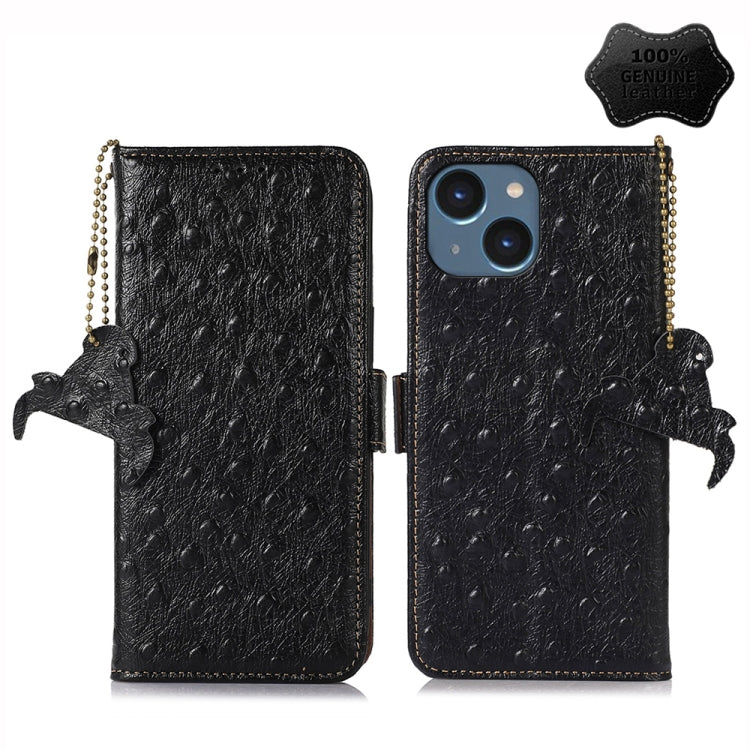 Ostrich Pattern Genuine Leather RFID Phone Case, For iPhone 15 Pro Max, For iPhone 15 Pro, For iPhone 15 Plus, For iPhone 15, For iPhone 14 Plus, For iPhone 14, For iPhone 14 Pro, For iPhone 14 Pro Max