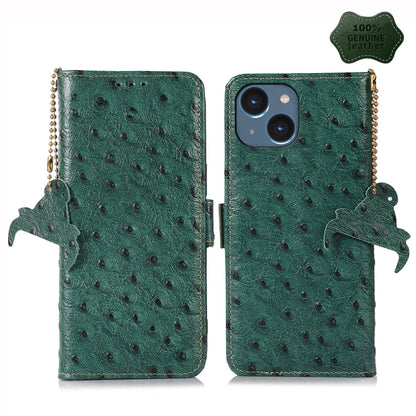 Ostrich Pattern Genuine Leather RFID Phone Case, For iPhone 15 Pro Max, For iPhone 15 Pro, For iPhone 15 Plus, For iPhone 15, For iPhone 14 Plus, For iPhone 14, For iPhone 14 Pro, For iPhone 14 Pro Max