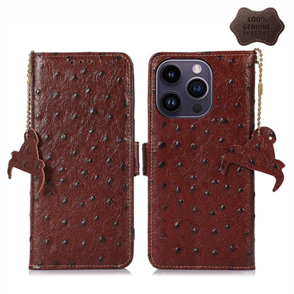 Ostrich Pattern Genuine Leather RFID Phone Case, For iPhone 15 Pro Max, For iPhone 15 Pro, For iPhone 15 Plus, For iPhone 15, For iPhone 14 Plus, For iPhone 14, For iPhone 14 Pro, For iPhone 14 Pro Max
