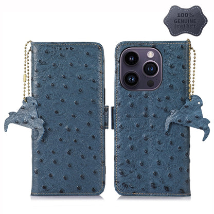Ostrich Pattern Genuine Leather RFID Phone Case, For iPhone 15 Pro Max, For iPhone 15 Pro, For iPhone 15 Plus, For iPhone 15, For iPhone 14 Plus, For iPhone 14, For iPhone 14 Pro, For iPhone 14 Pro Max
