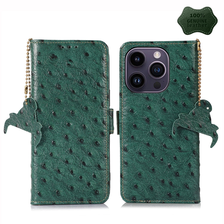 Ostrich Pattern Genuine Leather RFID Phone Case, For iPhone 15 Pro Max, For iPhone 15 Pro, For iPhone 15 Plus, For iPhone 15, For iPhone 14 Plus, For iPhone 14, For iPhone 14 Pro, For iPhone 14 Pro Max