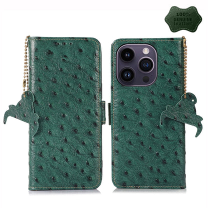 Ostrich Pattern Genuine Leather RFID Phone Case, For iPhone 15 Pro Max, For iPhone 15 Pro, For iPhone 15 Plus, For iPhone 15, For iPhone 14 Plus, For iPhone 14, For iPhone 14 Pro, For iPhone 14 Pro Max