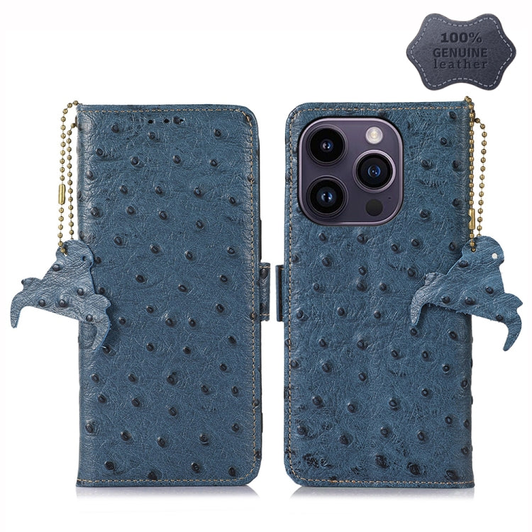 Ostrich Pattern Genuine Leather RFID Phone Case, For iPhone 15 Pro Max, For iPhone 15 Pro, For iPhone 15 Plus, For iPhone 15, For iPhone 14 Plus, For iPhone 14, For iPhone 14 Pro, For iPhone 14 Pro Max