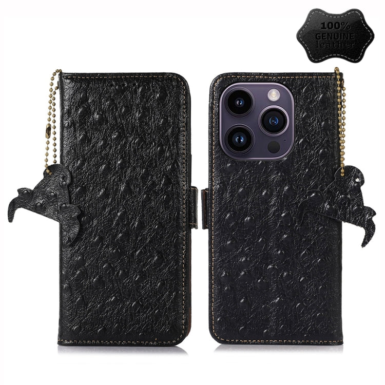 Ostrich Pattern Genuine Leather RFID Phone Case, For iPhone 15 Pro Max, For iPhone 15 Pro, For iPhone 15 Plus, For iPhone 15, For iPhone 14 Plus, For iPhone 14, For iPhone 14 Pro, For iPhone 14 Pro Max