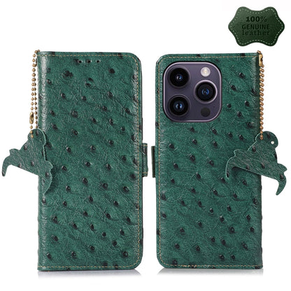 Ostrich Pattern Genuine Leather RFID Phone Case, For iPhone 15 Pro Max, For iPhone 15 Pro, For iPhone 15 Plus, For iPhone 15, For iPhone 14 Plus, For iPhone 14, For iPhone 14 Pro, For iPhone 14 Pro Max