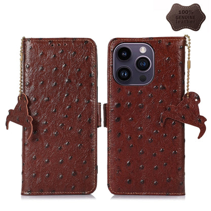 Ostrich Pattern Genuine Leather RFID Phone Case, For iPhone 15 Pro Max, For iPhone 15 Pro, For iPhone 15 Plus, For iPhone 15, For iPhone 14 Plus, For iPhone 14, For iPhone 14 Pro, For iPhone 14 Pro Max