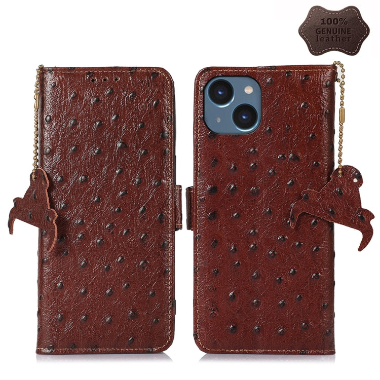 Ostrich Pattern Genuine Leather RFID Phone Case, For iPhone 15 Pro Max, For iPhone 15 Pro, For iPhone 15 Plus, For iPhone 15, For iPhone 14 Plus, For iPhone 14, For iPhone 14 Pro, For iPhone 14 Pro Max
