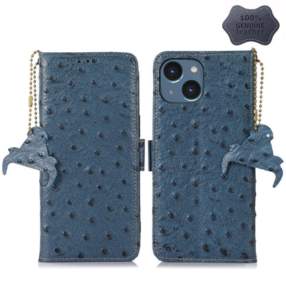 Ostrich Pattern Genuine Leather RFID Phone Case, For iPhone 15 Pro Max, For iPhone 15 Pro, For iPhone 15 Plus, For iPhone 15, For iPhone 14 Plus, For iPhone 14, For iPhone 14 Pro, For iPhone 14 Pro Max