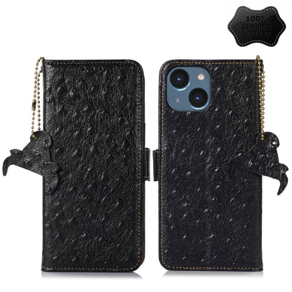 Ostrich Pattern Genuine Leather RFID Phone Case, For iPhone 15 Pro Max, For iPhone 15 Pro, For iPhone 15 Plus, For iPhone 15, For iPhone 14 Plus, For iPhone 14, For iPhone 14 Pro, For iPhone 14 Pro Max