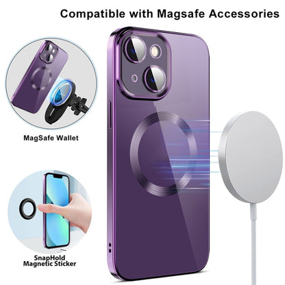 جراب هاتف من مادة TPU مطلي بالكهرباء MagSafe مع غشاء عدسة، لهاتف iPhone 14، وiPhone 14 Pro، وiPhone 14 Plus، وiPhone 14 Pro Max، وiPhone 13، وiPhone 13 Pro