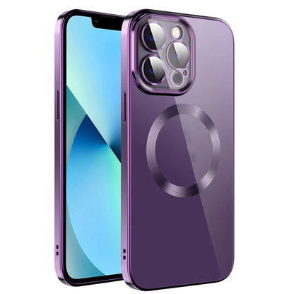 جراب هاتف من مادة TPU مطلي بالكهرباء MagSafe مع غشاء عدسة، لهاتف iPhone 13 Pro Max، وiPhone 12، وiPhone 12 Pro، وiPhone 12 Pro Max