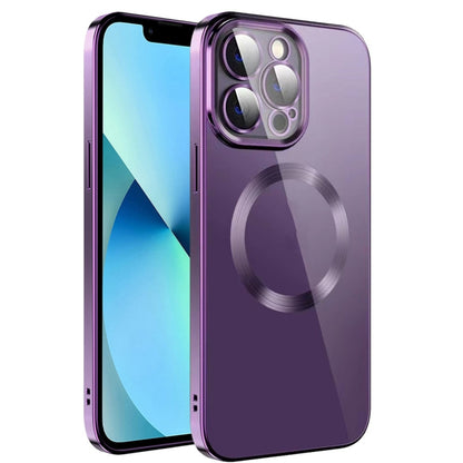 جراب هاتف من مادة TPU مطلي بالكهرباء MagSafe مع غشاء عدسة، لهاتف iPhone 13 Pro Max، وiPhone 12، وiPhone 12 Pro، وiPhone 12 Pro Max