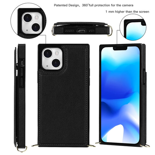 Cross-body Square Dual-Buckle Card Flip Wallet Phone Case, For iPhone 14, For iPhone 14 Plus, For iPhone 14 Pro, For iPhone 14 Pro Max
