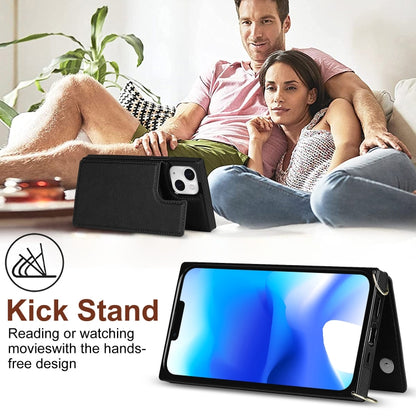 Cross-body Square Dual-Buckle Card Flip Wallet Phone Case, For iPhone 14, For iPhone 14 Plus, For iPhone 14 Pro, For iPhone 14 Pro Max