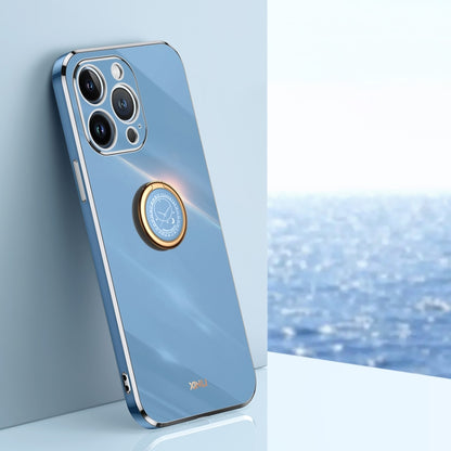جراب هاتف XINLI ذو حافة مستقيمة مطلي بالكهرباء 6D من مادة TPU مع حامل حلقي، لهاتف iPhone 13 Pro وiPhone 13 Pro Max