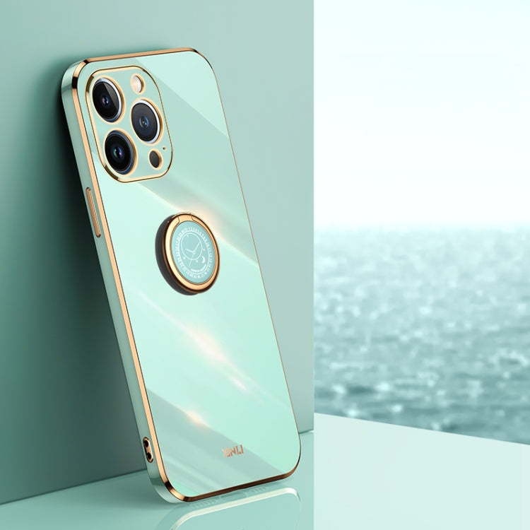جراب هاتف XINLI ذو حافة مستقيمة مطلي بالكهرباء 6D من مادة TPU مع حامل حلقي، لهاتف iPhone 13 Pro وiPhone 13 Pro Max