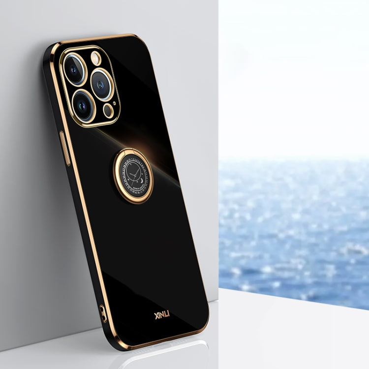 جراب هاتف XINLI ذو حافة مستقيمة مطلي بالكهرباء 6D من مادة TPU مع حامل حلقي، لهاتف iPhone 13 Pro وiPhone 13 Pro Max