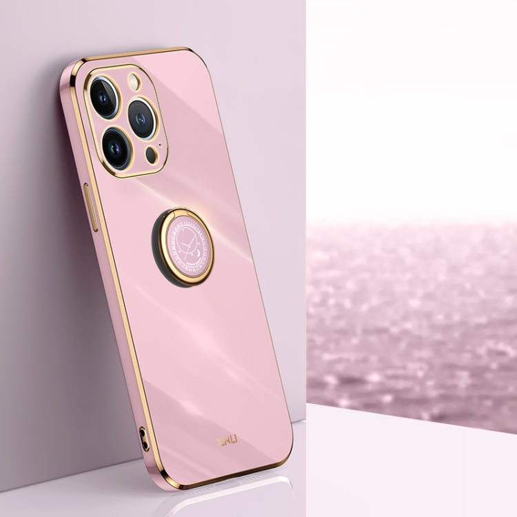 جراب هاتف XINLI ذو حافة مستقيمة مطلي بالكهرباء 6D من مادة TPU مع حامل حلقي، لهاتف iPhone 13 Pro وiPhone 13 Pro Max