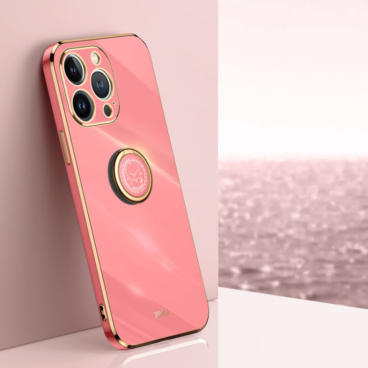 جراب هاتف XINLI ذو حافة مستقيمة مطلي بالكهرباء 6D من مادة TPU مع حامل حلقي، لهاتف iPhone 13 Pro وiPhone 13 Pro Max