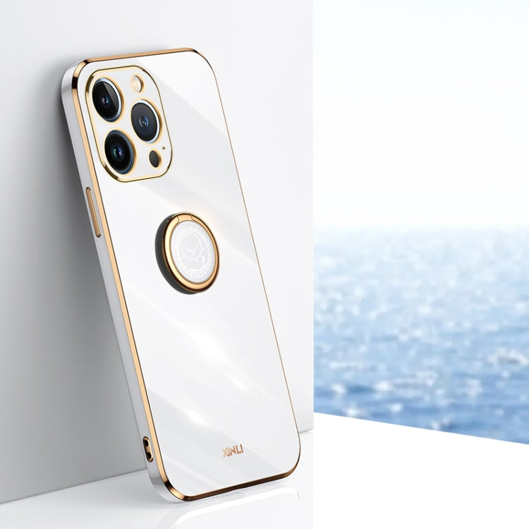 جراب هاتف XINLI ذو حافة مستقيمة مطلي بالكهرباء 6D من مادة TPU مع حامل حلقي، لهاتف iPhone 13 Pro وiPhone 13 Pro Max
