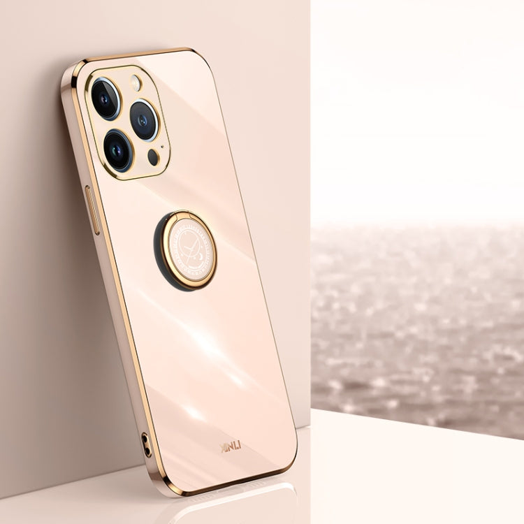 جراب هاتف XINLI ذو حافة مستقيمة مطلي بالكهرباء 6D من مادة TPU مع حامل حلقي، لهاتف iPhone 13 Pro وiPhone 13 Pro Max