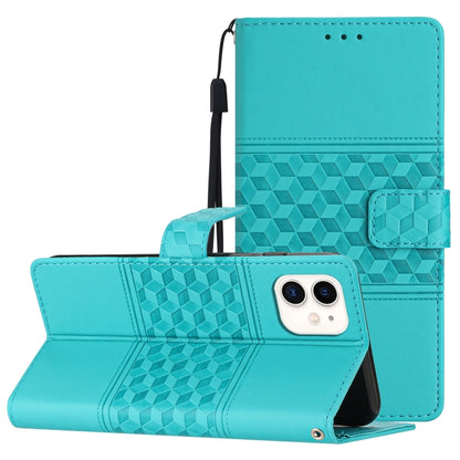 Diamond Embossed Skin Feel Leather Phone Case with Lanyard, For iPhone 11, For iPhone 11 Pro, For iPhone 11 Pro Max, For iPhone 12 mini, For iPhone 12 Pro, For iPhone 12 Pro Max, For iPhone 13, For iPhone 13 mini