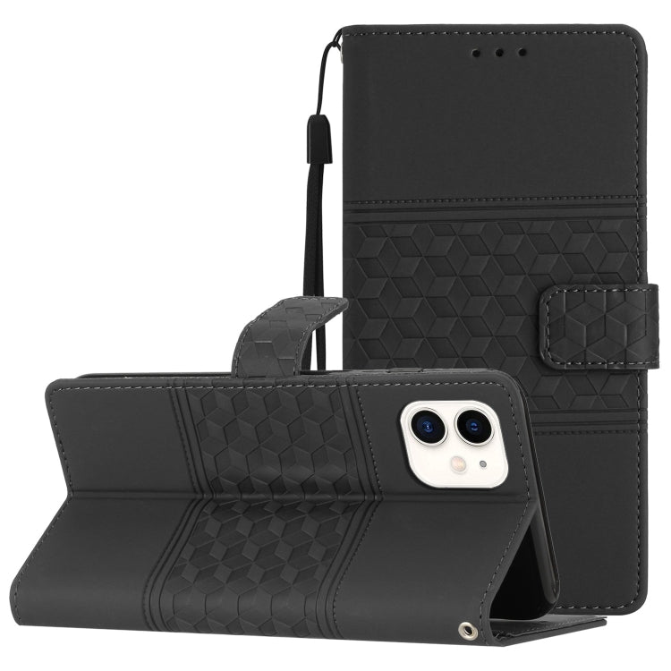 Diamond Embossed Skin Feel Leather Phone Case with Lanyard, For iPhone 11, For iPhone 11 Pro, For iPhone 11 Pro Max, For iPhone 12 mini, For iPhone 12 Pro, For iPhone 12 Pro Max, For iPhone 13, For iPhone 13 mini
