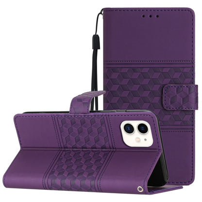 Diamond Embossed Skin Feel Leather Phone Case with Lanyard, For iPhone 11, For iPhone 11 Pro, For iPhone 11 Pro Max, For iPhone 12 mini, For iPhone 12 Pro, For iPhone 12 Pro Max, For iPhone 13, For iPhone 13 mini