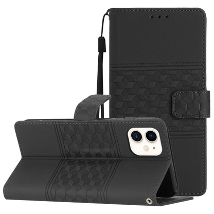 Diamond Embossed Skin Feel Leather Phone Case with Lanyard, For iPhone 11, For iPhone 11 Pro, For iPhone 11 Pro Max, For iPhone 12 mini, For iPhone 12 Pro, For iPhone 12 Pro Max, For iPhone 13, For iPhone 13 mini