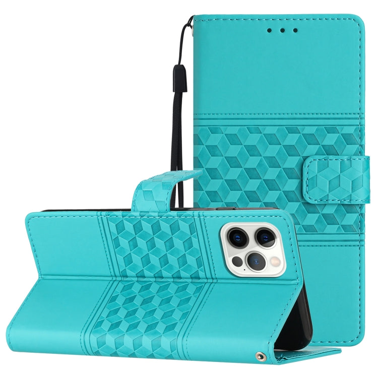 Diamond Embossed Skin Feel Leather Phone Case with Lanyard, For iPhone 11, For iPhone 11 Pro, For iPhone 11 Pro Max, For iPhone 12 mini, For iPhone 12 Pro, For iPhone 12 Pro Max, For iPhone 13, For iPhone 13 mini
