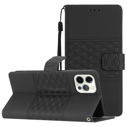 Diamond Embossed Skin Feel Leather Phone Case with Lanyard, For iPhone 11, For iPhone 11 Pro, For iPhone 11 Pro Max, For iPhone 12 mini, For iPhone 12 Pro, For iPhone 12 Pro Max, For iPhone 13, For iPhone 13 mini