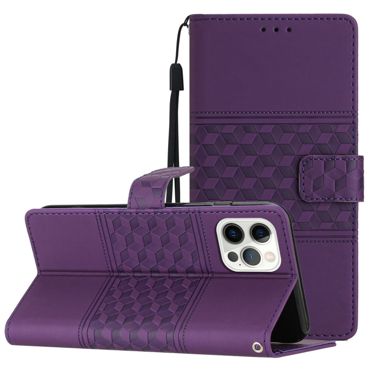 Diamond Embossed Skin Feel Leather Phone Case with Lanyard, For iPhone 11, For iPhone 11 Pro, For iPhone 11 Pro Max, For iPhone 12 mini, For iPhone 12 Pro, For iPhone 12 Pro Max, For iPhone 13, For iPhone 13 mini
