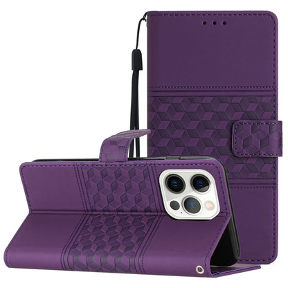 Diamond Embossed Skin Feel Leather Phone Case with Lanyard, For iPhone 13 Pro, For iPhone 13 Pro Max, For iPhone 14, For iPhone 14 Plus, For iPhone 14 Pro, For iPhone 14 Pro Max, For iPhone X / XS, For iPhone XR