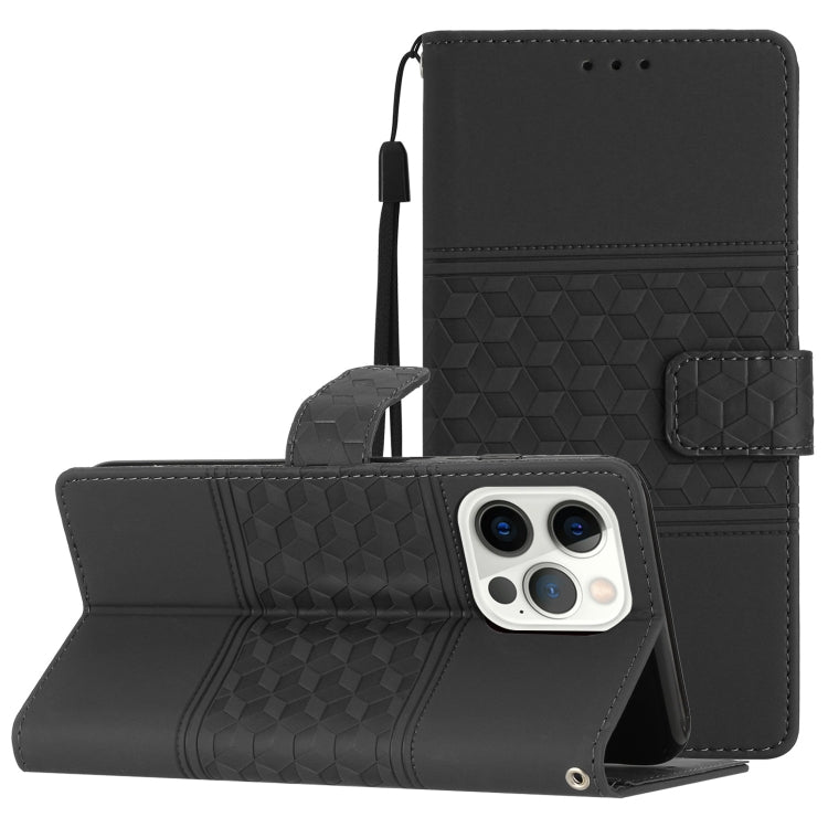 Diamond Embossed Skin Feel Leather Phone Case with Lanyard, For iPhone 13 Pro, For iPhone 13 Pro Max, For iPhone 14, For iPhone 14 Plus, For iPhone 14 Pro, For iPhone 14 Pro Max, For iPhone X / XS, For iPhone XR