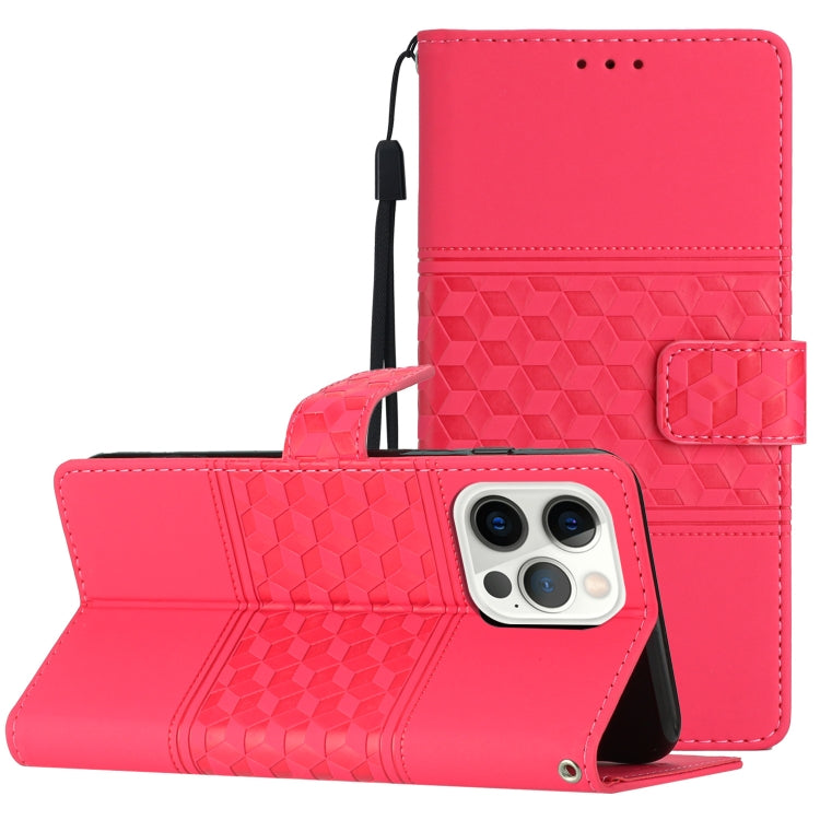 Diamond Embossed Skin Feel Leather Phone Case with Lanyard, For iPhone 13 Pro, For iPhone 13 Pro Max, For iPhone 14, For iPhone 14 Plus, For iPhone 14 Pro, For iPhone 14 Pro Max, For iPhone X / XS, For iPhone XR