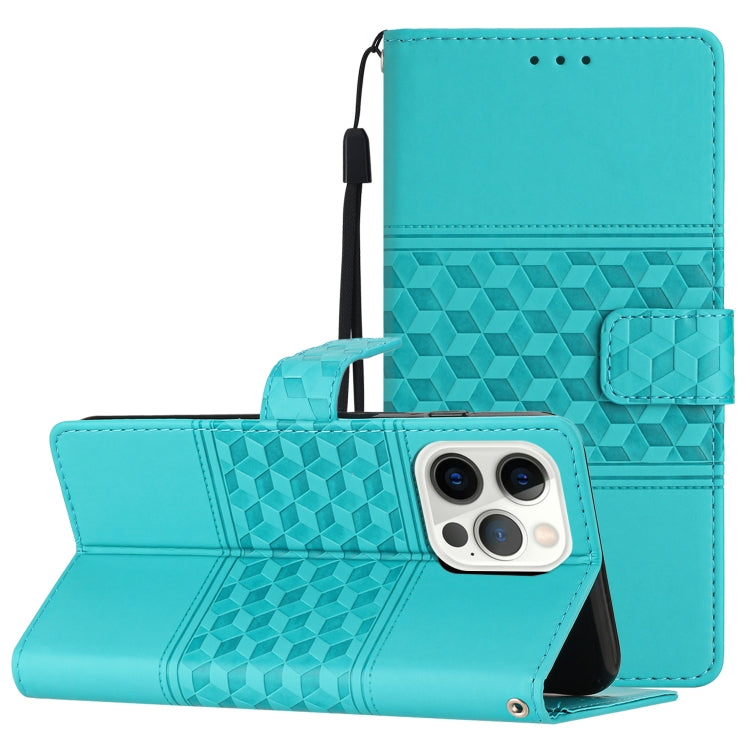 Diamond Embossed Skin Feel Leather Phone Case with Lanyard, For iPhone 13 Pro, For iPhone 13 Pro Max, For iPhone 14, For iPhone 14 Plus, For iPhone 14 Pro, For iPhone 14 Pro Max, For iPhone X / XS, For iPhone XR