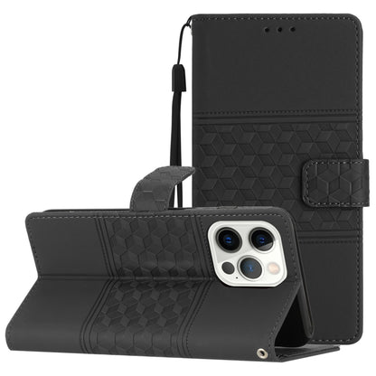 Diamond Embossed Skin Feel Leather Phone Case with Lanyard, For iPhone 13 Pro, For iPhone 13 Pro Max, For iPhone 14, For iPhone 14 Plus, For iPhone 14 Pro, For iPhone 14 Pro Max, For iPhone X / XS, For iPhone XR