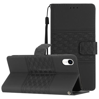 Diamond Embossed Skin Feel Leather Phone Case with Lanyard, For iPhone 13 Pro, For iPhone 13 Pro Max, For iPhone 14, For iPhone 14 Plus, For iPhone 14 Pro, For iPhone 14 Pro Max, For iPhone X / XS, For iPhone XR